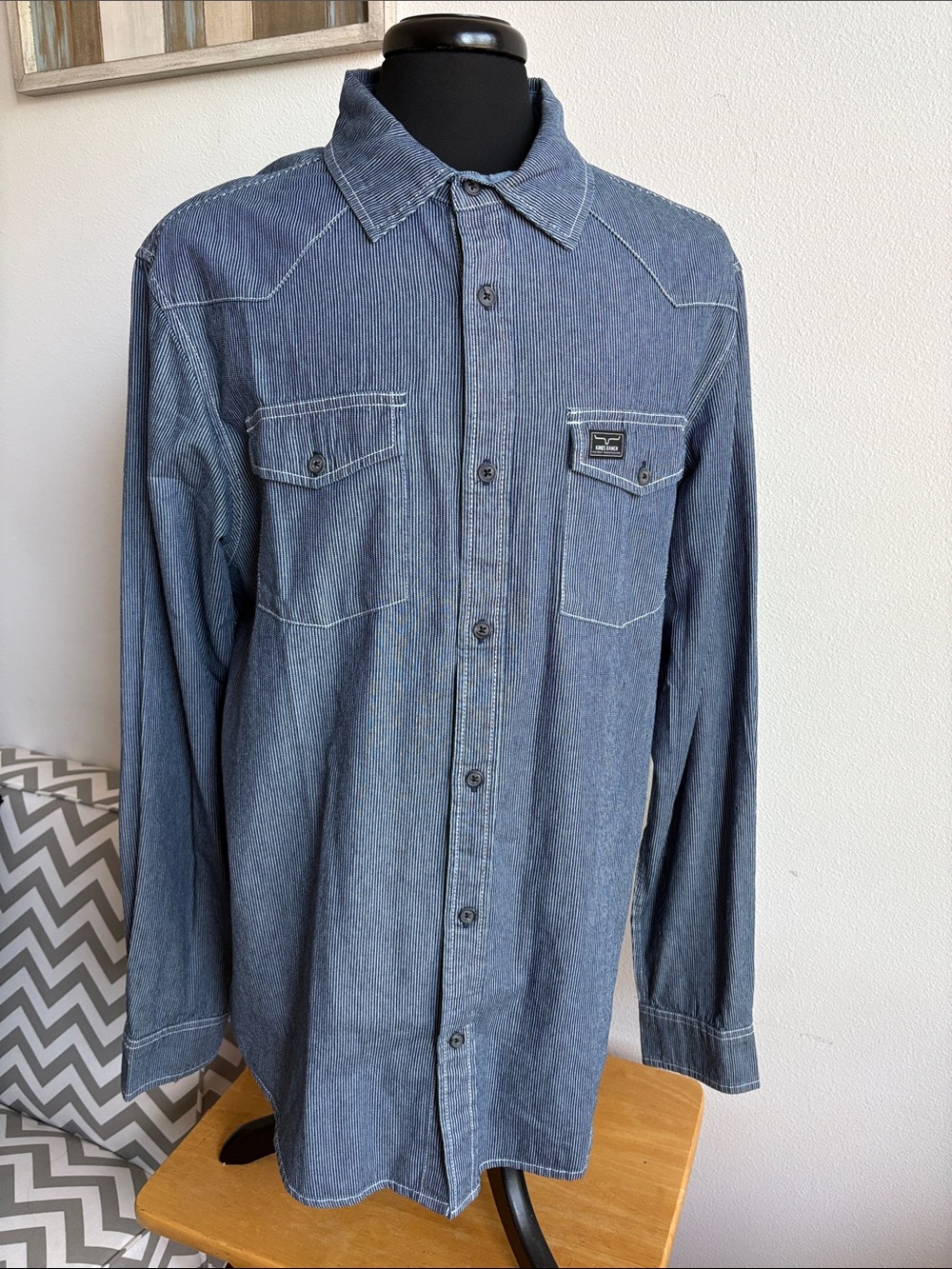 Kimes Ranch Men's Denim-Style Button-Down Shirt in Blue Size XL